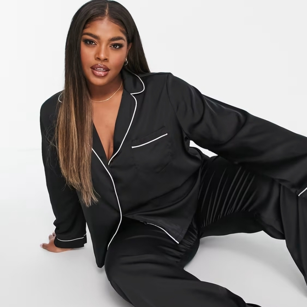 ASOS DESIGN Curve satin long sleeve shirt